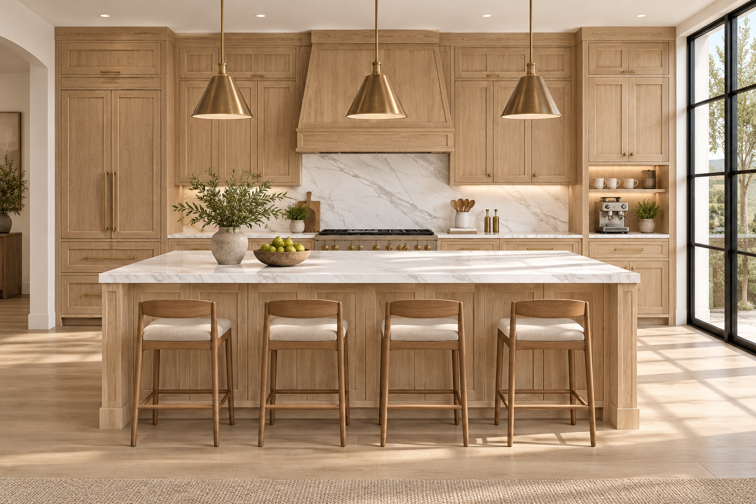White Oak Shaker — Single wall with island.