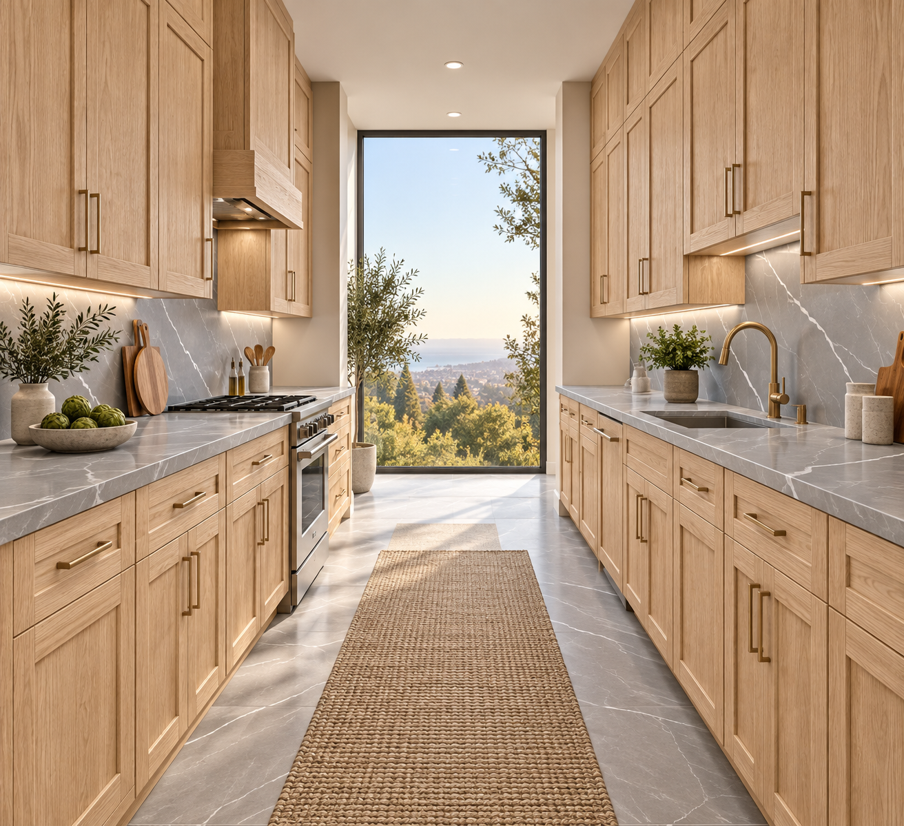 White Oak Shaker — Galley kitchen.
