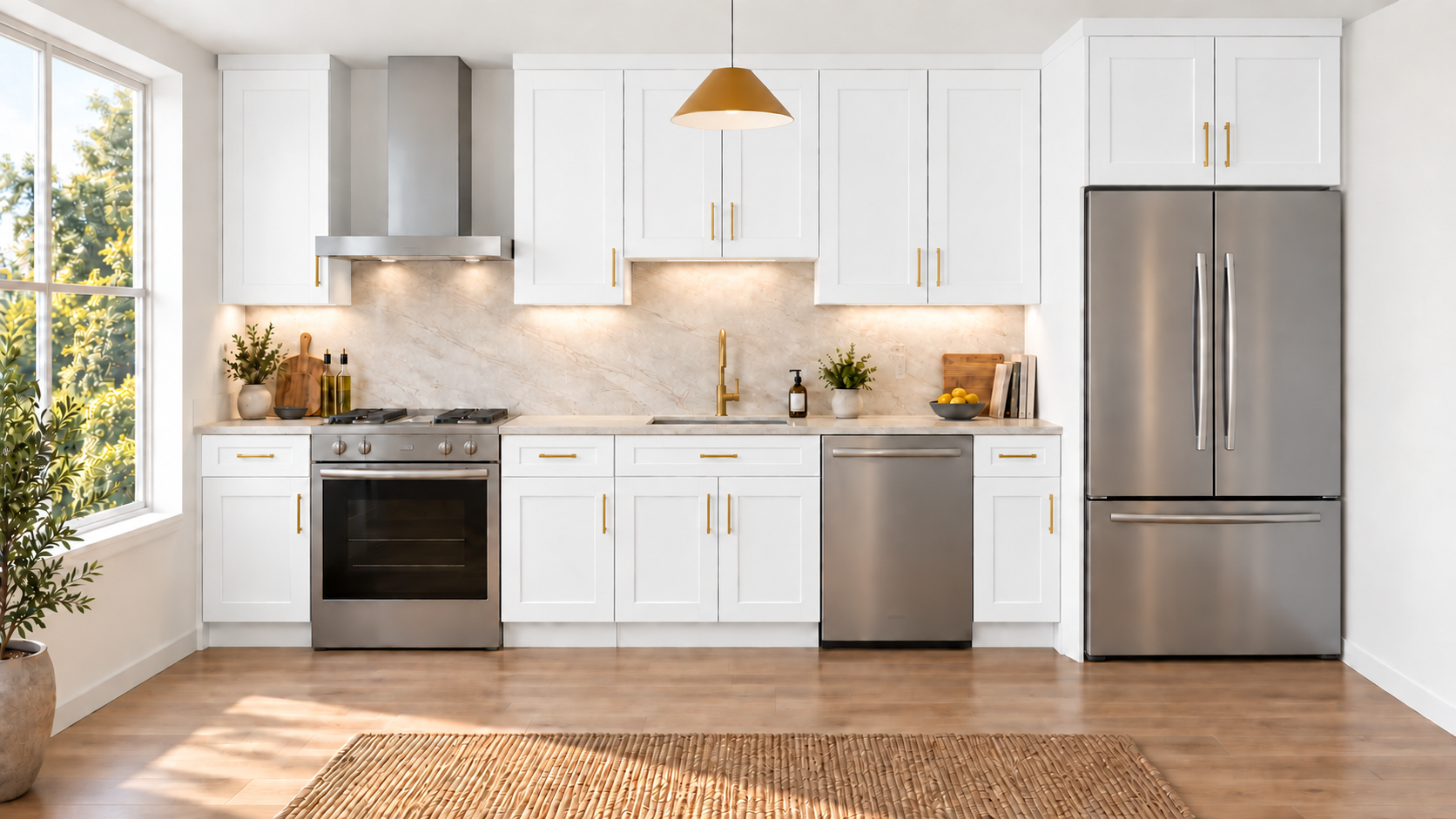 White Shaker — Single-wall kitchen.