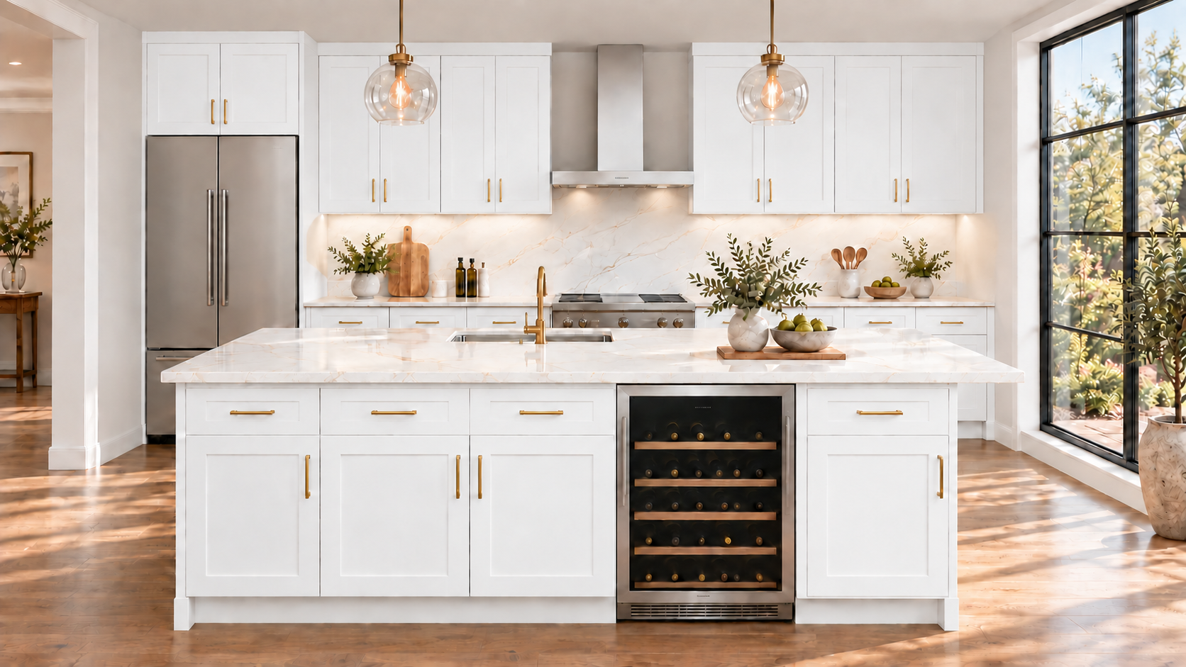 White Shaker — Single wall with island.